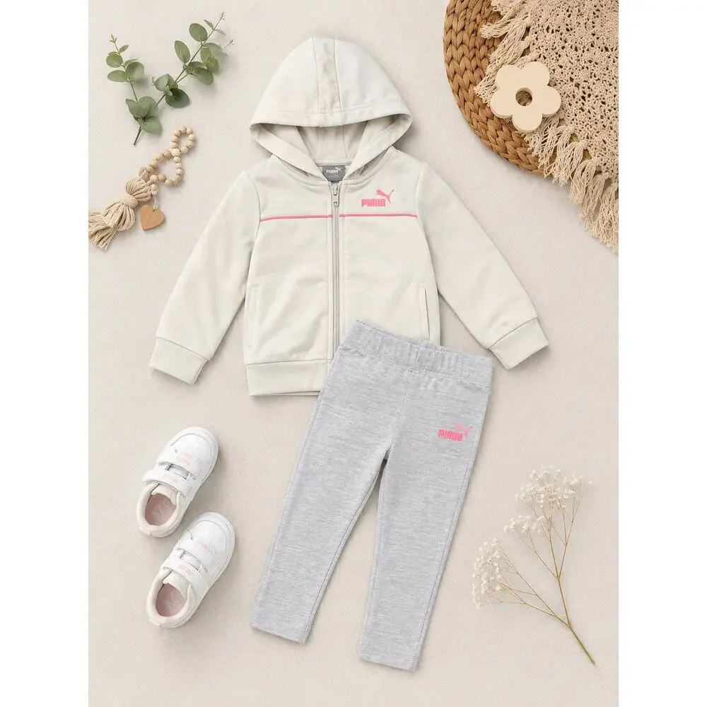 Puma Toddler Girls 2Pc Tracksuit Set Gray Pink Hoodie Leggings Activewear 2T - Picture 4 of 5